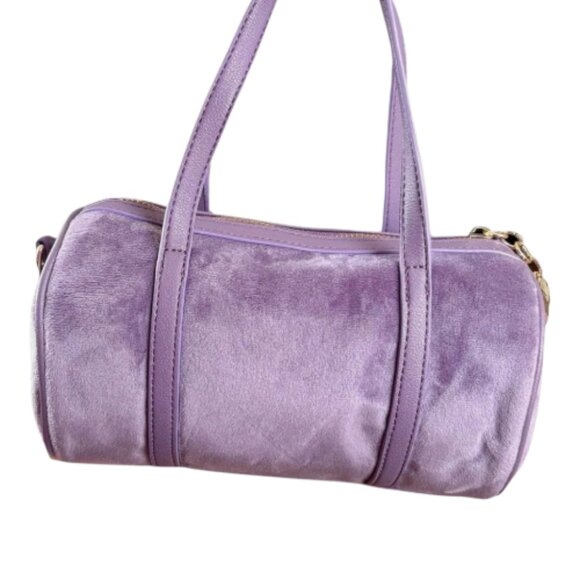 JUICY COUTURE NWT Mini Velour Barrel Bag XBODY Guitar Strap Dusty Violet - Picture 6 of 9